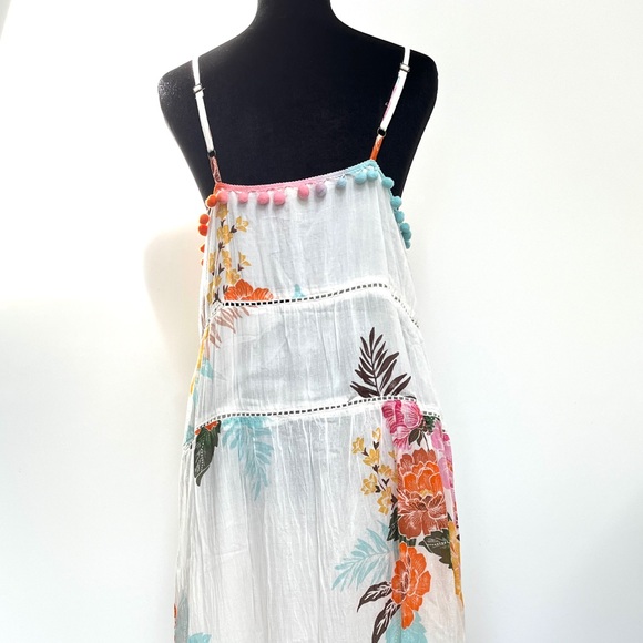 Anthropologie, Farm Rio maxi dress Havana floral, Pom-pom trim 100% cotton. Sz M - Picture 9 of 14
